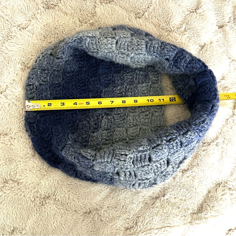 Handmade Crochet Infinity Scarf Denim Blue and Charcoal Gray - Picture 4 of 4
